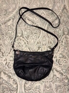 Coach Black Leather Slim Crossbody with Silver Accents